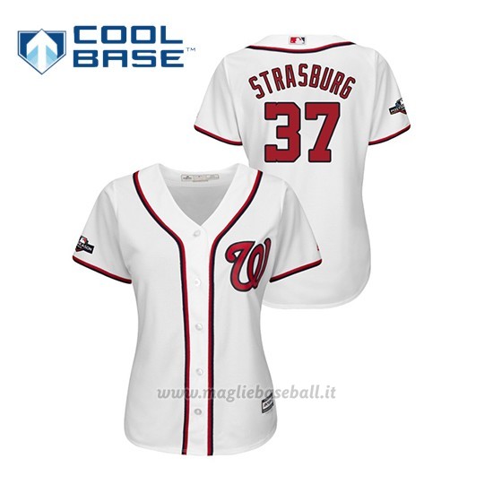 Maglia Baseball Donna Washington Nationals 37 Stephen Strasburg 2019 Postseason Cool Base Bianco